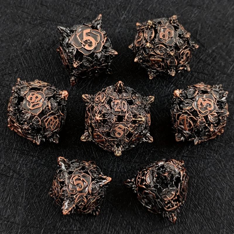 7Pc Rose Flower Metal Hollow Dice Set for Role Play