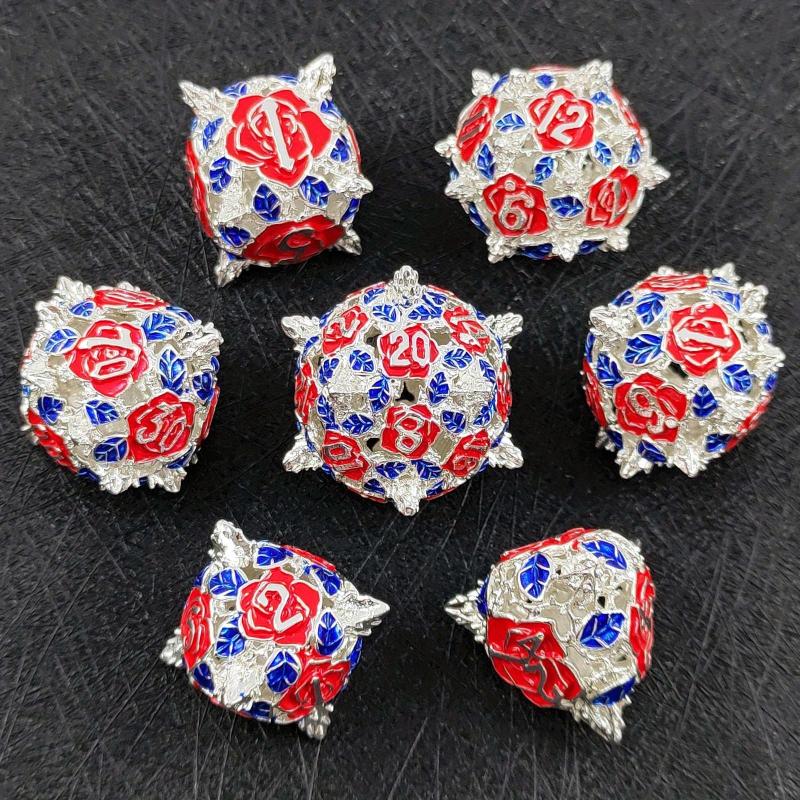 7Pc Rose Flower Metal Hollow Dice Set for Role Play