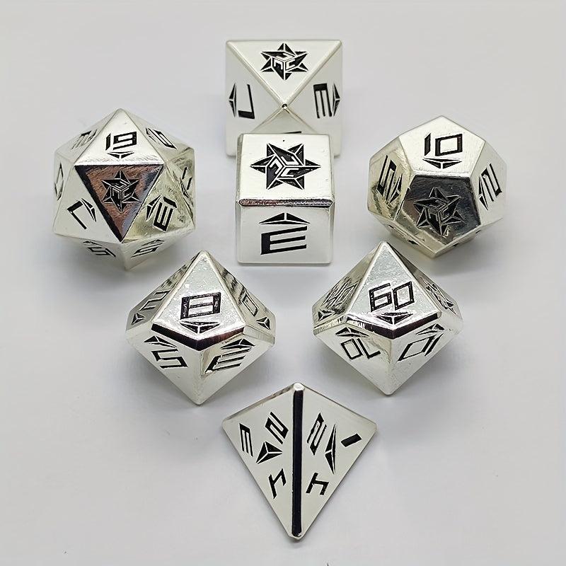 7-Piece Metal Dice Set with Golden Numbers