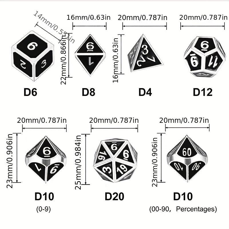 7-Piece Metal Dice Set with Golden Numbers