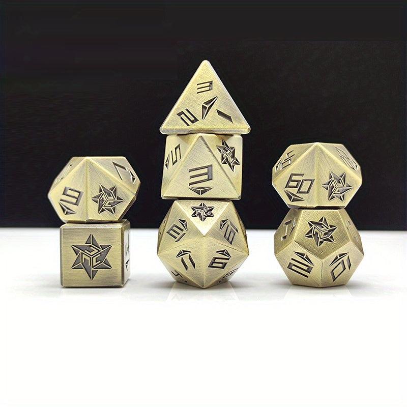 7-Piece Metal Dice Set with Golden Numbers