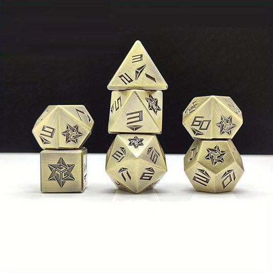 7-Piece Metal Dice Set with Golden Numbers
