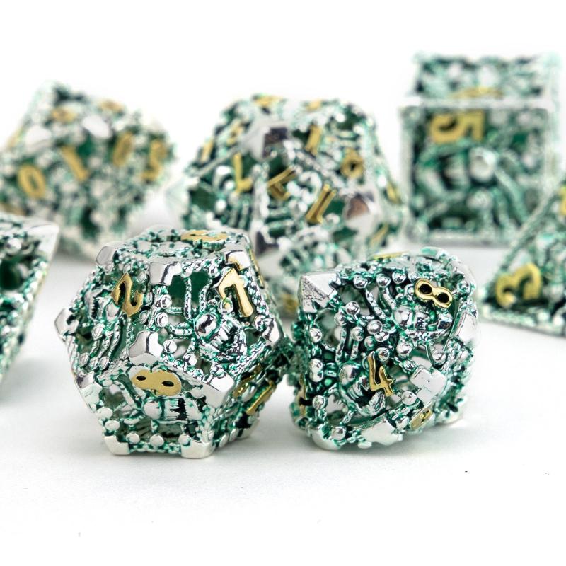 7pcs Silvery Green Octopus Metal Dice Set for Board Game