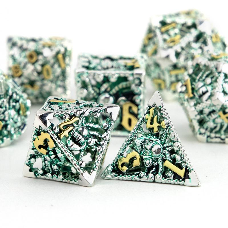 7pcs Silvery Green Octopus Metal Dice Set for Board Game