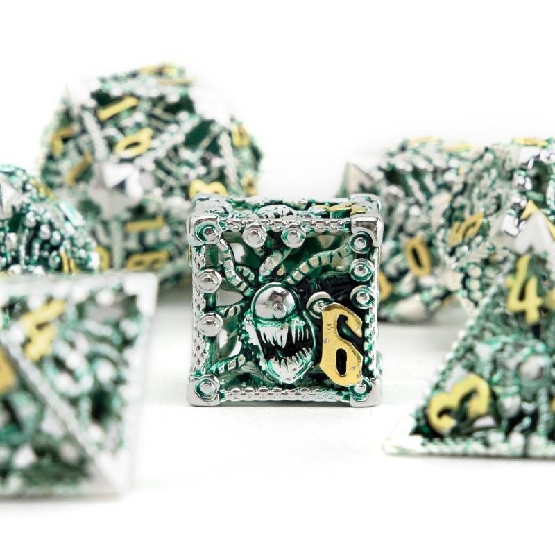 7pcs Silvery Green Octopus Metal Dice Set for Board Game