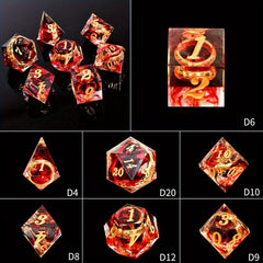 7pcs Red Resin Polyhedral Dices Magic Rings Role Playing Board Game