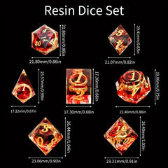 7pcs Red Resin Polyhedral Dices Magic Rings Role Playing Board Game