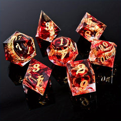 7pcs Red Resin Polyhedral Dices Magic Rings Role Playing Board Game