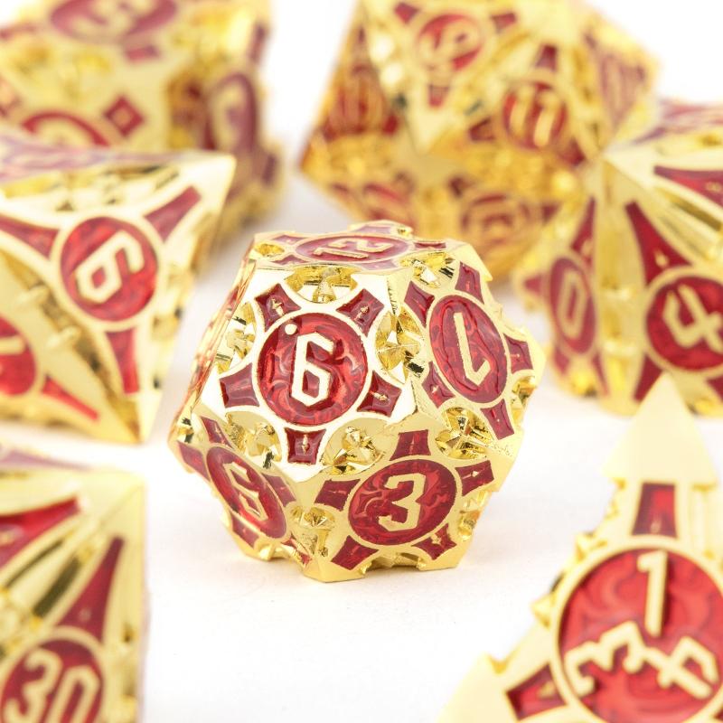 7pcs Golden Red Metal Polyhedral Dice Set for Role Playing Game