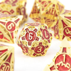 7pcs Golden Red Metal Polyhedral Dice Set for Role Playing Game