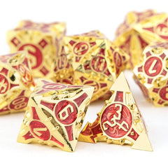 7pcs Golden Red Metal Polyhedral Dice Set for Role Playing Game
