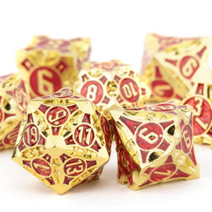 7pcs Golden Red Metal Polyhedral Dice Set for Role Playing Game