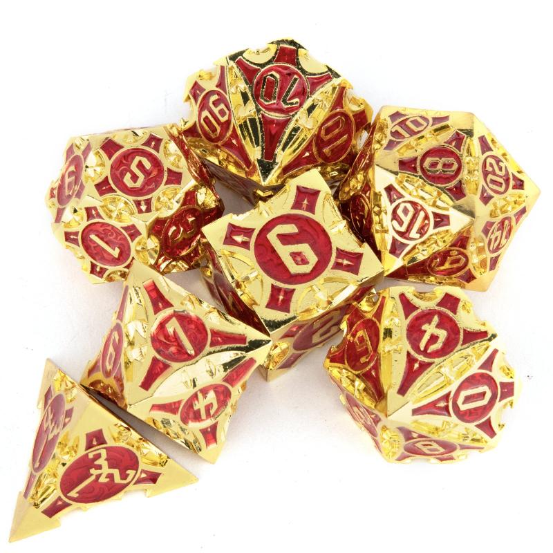 7pcs Golden Red Metal Polyhedral Dice Set for Role Playing Game