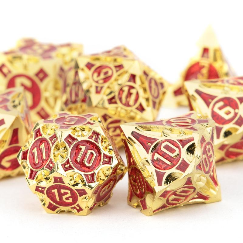 7pcs Golden Red Metal Polyhedral Dice Set for Role Playing Game