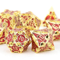 7pcs Golden Red Metal Polyhedral Dice Set for Role Playing Game