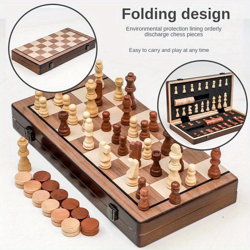 Christmas Thanksgiving Gift Chess Folding Chessboard Two in One Wooden Toy