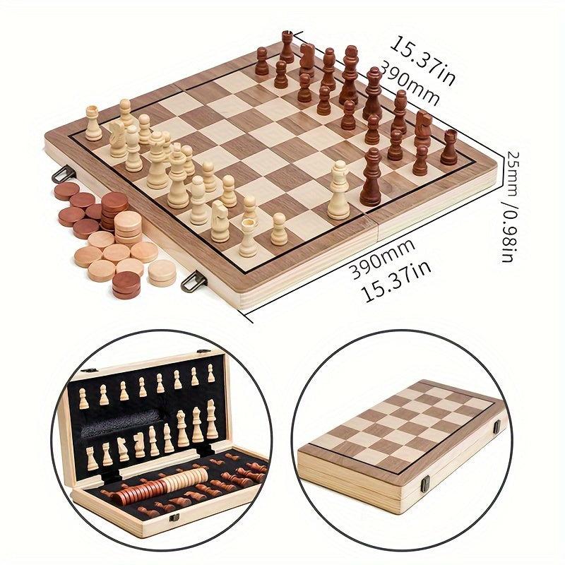 Christmas Thanksgiving Gift Chess Folding Chessboard Two in One Wooden Toy