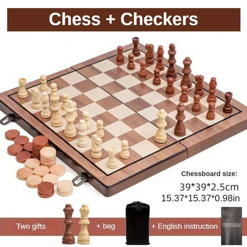 Christmas Thanksgiving Gift Chess Folding Chessboard Two in One Wooden Toy