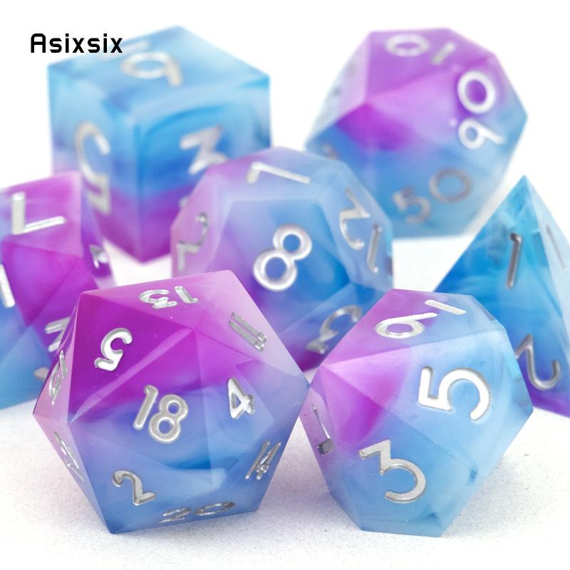 7 Pink & # Sharp Edge Resin Polyhedral Dices for RPG Board Game