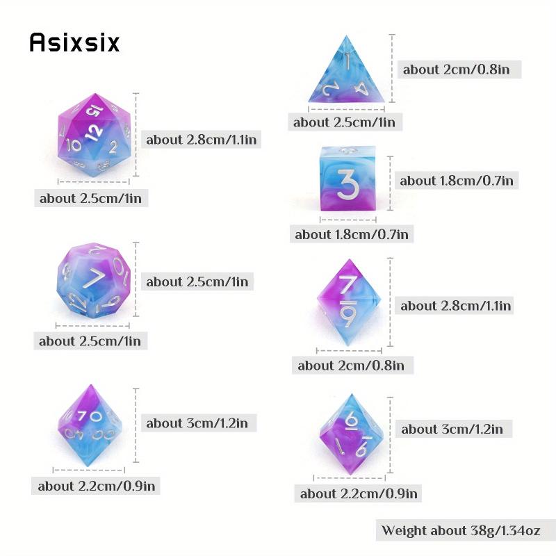 7 Pink & # Sharp Edge Resin Polyhedral Dices for RPG Board Game