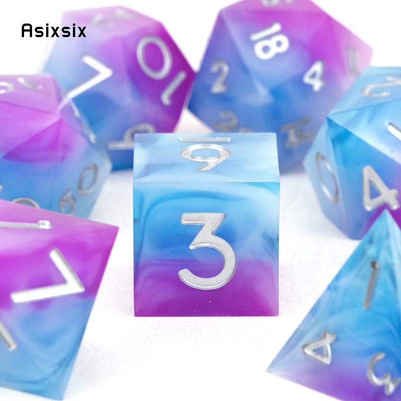 7 Pink & # Sharp Edge Resin Polyhedral Dices for RPG Board Game