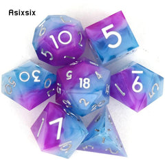 7 Pink & # Sharp Edge Resin Polyhedral Dices for RPG Board Game