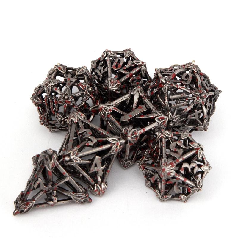 7pcs Silvery Red Leaf Flower Metal Dices for Role Playing Board Game