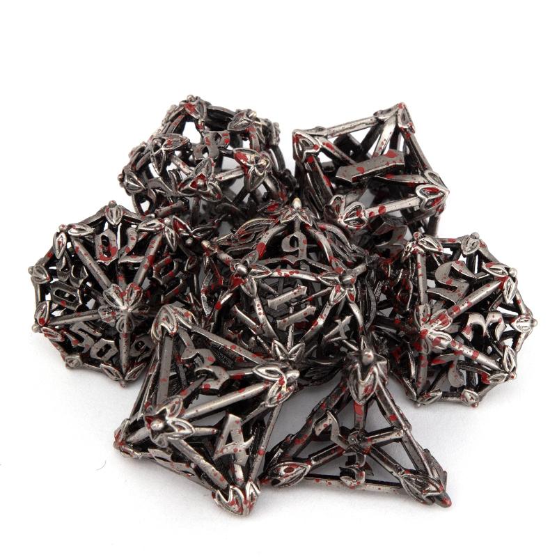 7pcs Silvery Red Leaf Flower Metal Dices for Role Playing Board Game