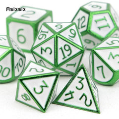 7pcs Green Metal Polyhedral Dice Set for RPG Board Game