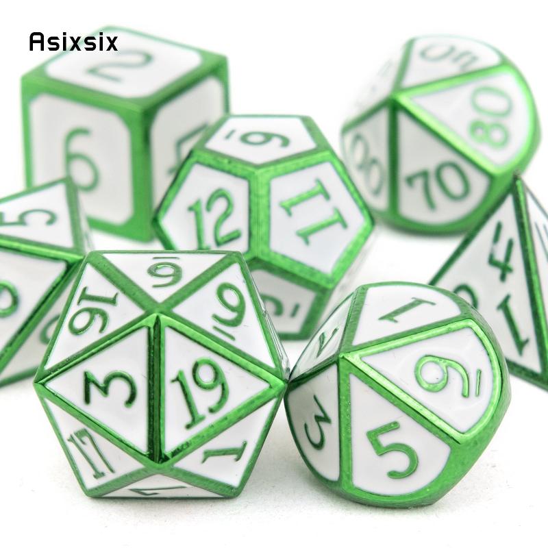 7pcs Green Metal Polyhedral Dice Set for RPG Board Game