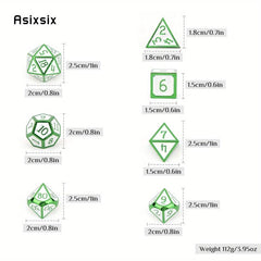 7pcs Green Metal Polyhedral Dice Set for RPG Board Game