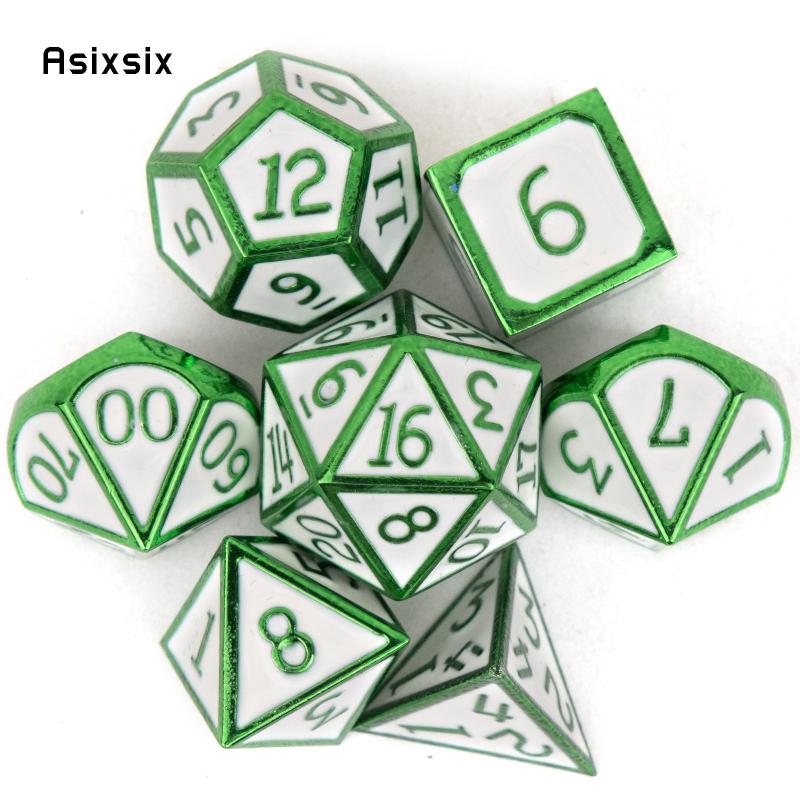 7pcs Green Metal Polyhedral Dice Set for RPG Board Game