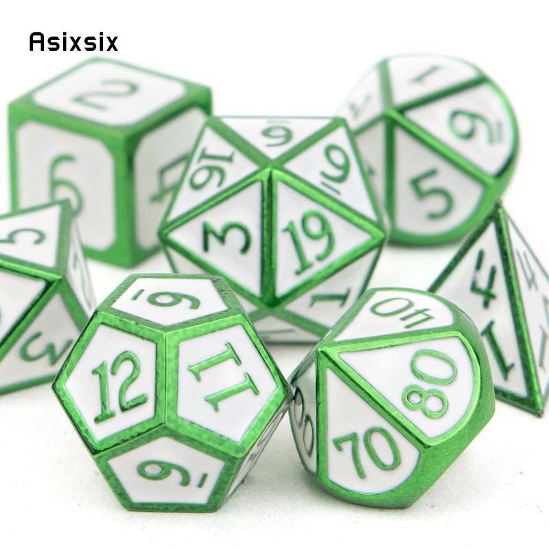 7pcs Green Metal Polyhedral Dice Set for RPG Board Game