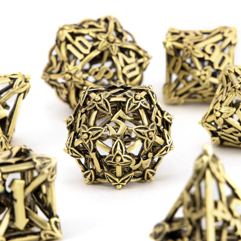 7pcs Golden Leaf Flower Metal Dice Set for Role Playing Game
