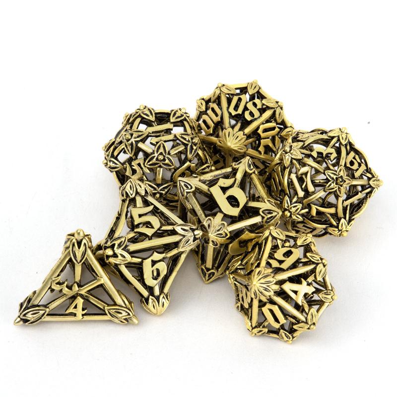 7pcs Golden Leaf Flower Metal Dice Set for Role Playing Game