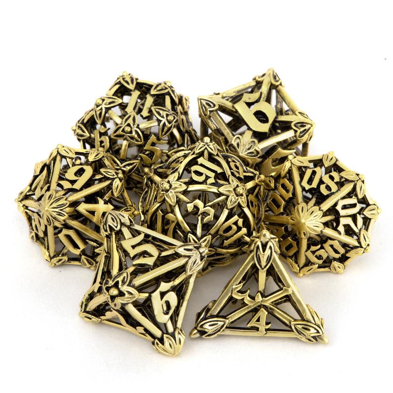 7pcs Golden Leaf Flower Metal Dice Set for Role Playing Game