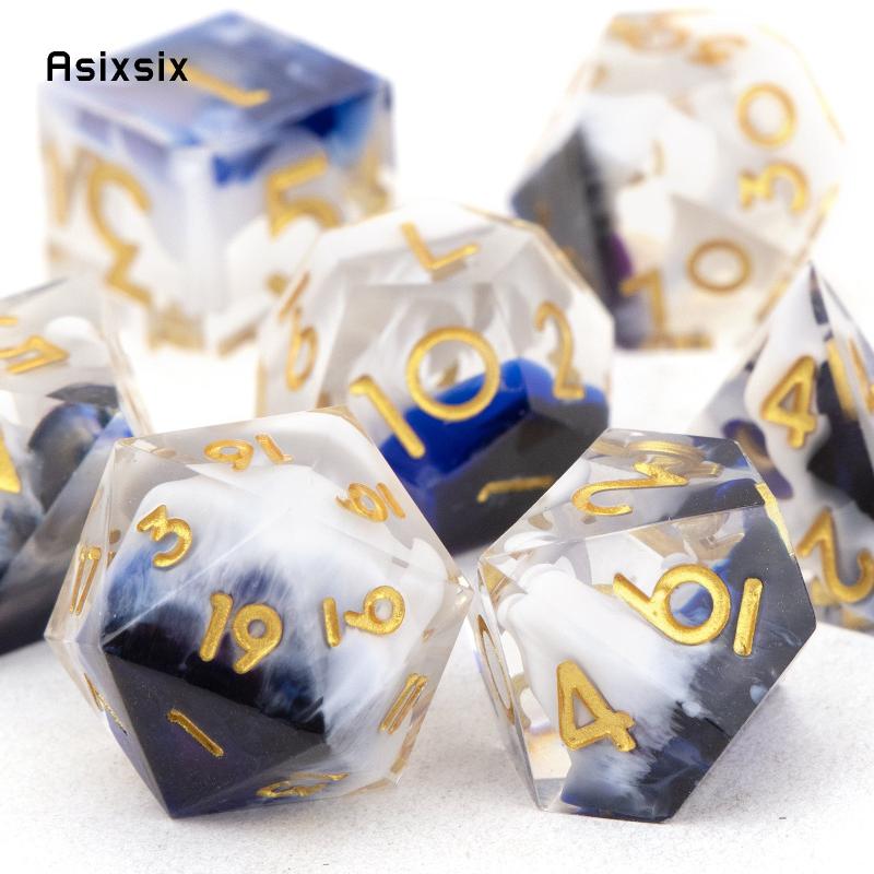 7pcs Golden Number Resin Polyhedral Dice for RPG Board Game