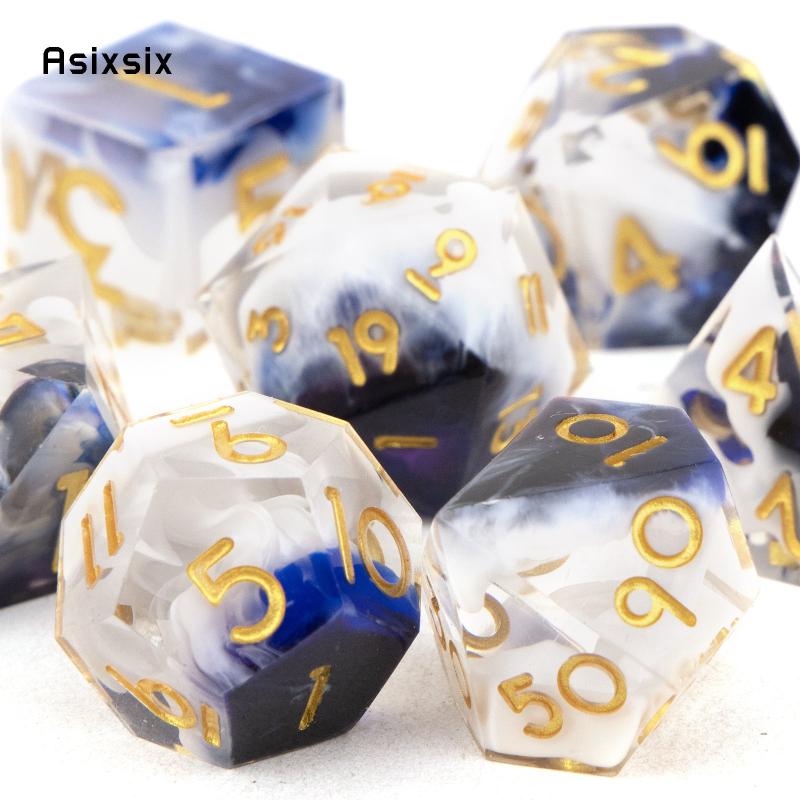 7pcs Golden Number Resin Polyhedral Dice for RPG Board Game