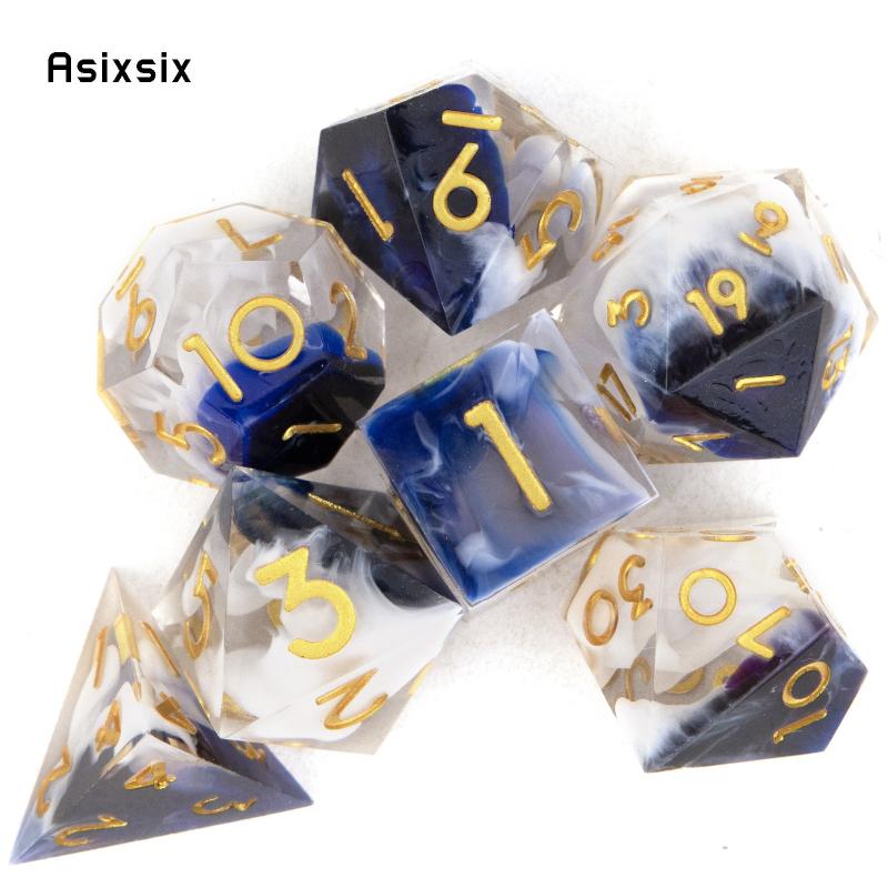 7pcs Golden Number Resin Polyhedral Dice for RPG Board Game