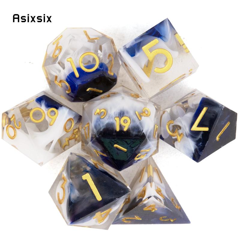 7pcs Golden Number Resin Polyhedral Dice for RPG Board Game