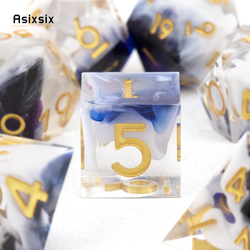7pcs Golden Number Resin Polyhedral Dice for RPG Board Game