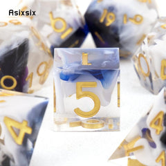 7pcs Golden Number Resin Polyhedral Dice for RPG Board Game