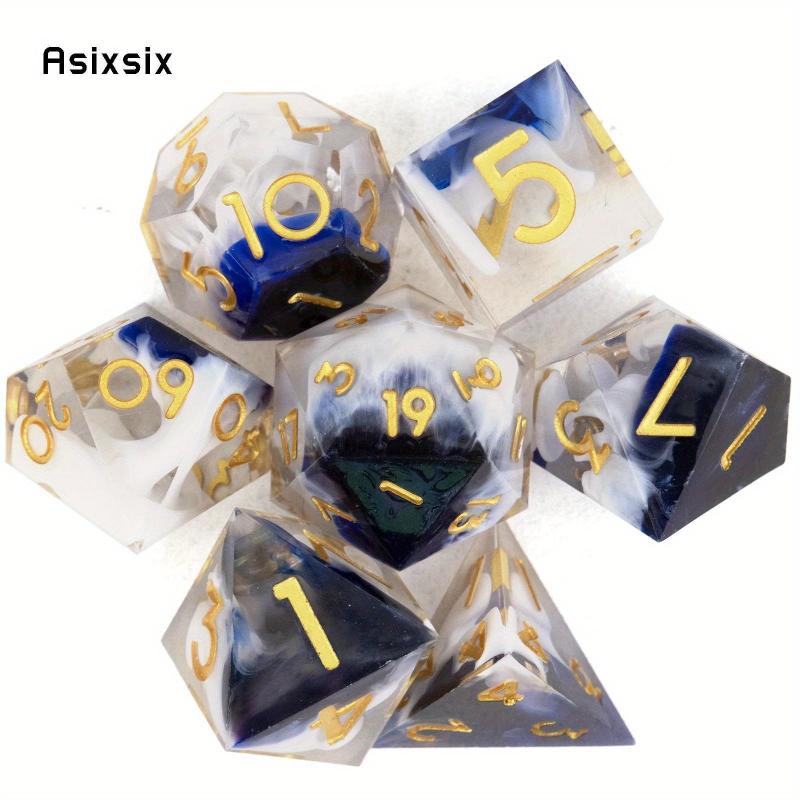 7pcs Golden Number Resin Polyhedral Dice for RPG Board Game