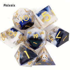 7pcs Golden Number Resin Polyhedral Dice for RPG Board Game