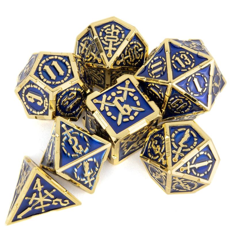 7pcs Golden Double Swords Metal Polyhedral Dice Set for Role Playing