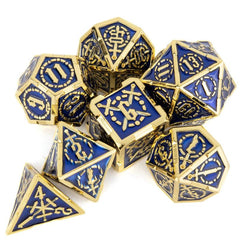 7pcs Golden Double Swords Metal Polyhedral Dice Set for Role Playing
