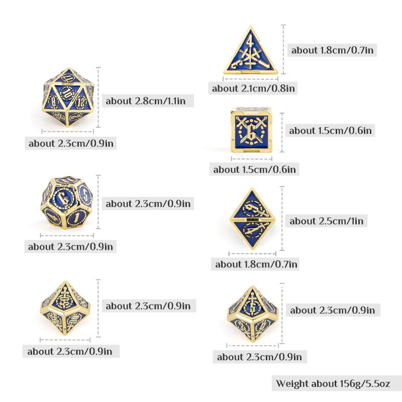 7pcs Golden Double Swords Metal Polyhedral Dice Set for Role Playing