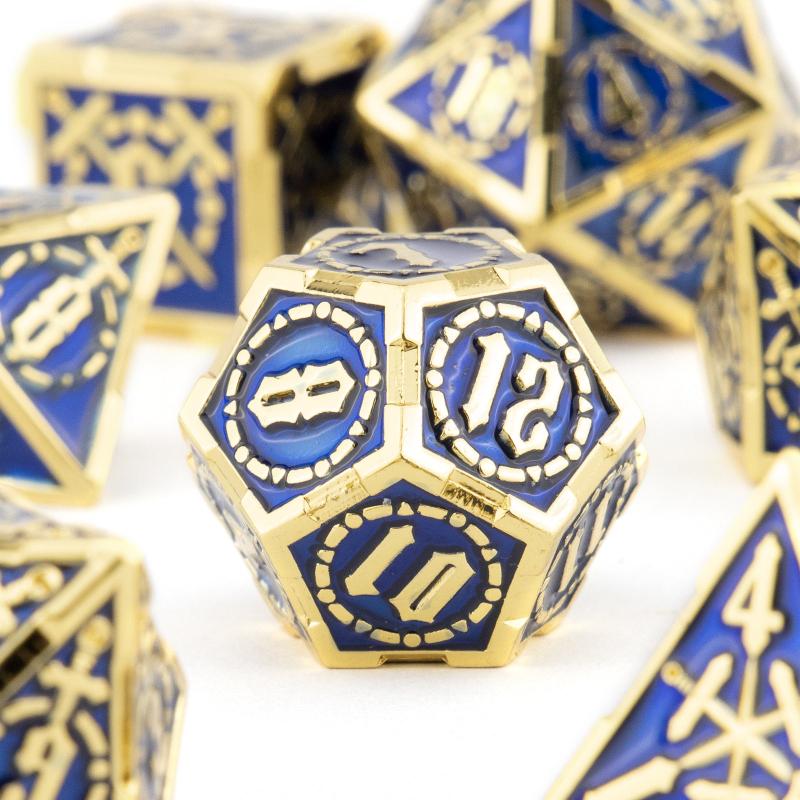 7pcs Golden Double Swords Metal Polyhedral Dice Set for Role Playing