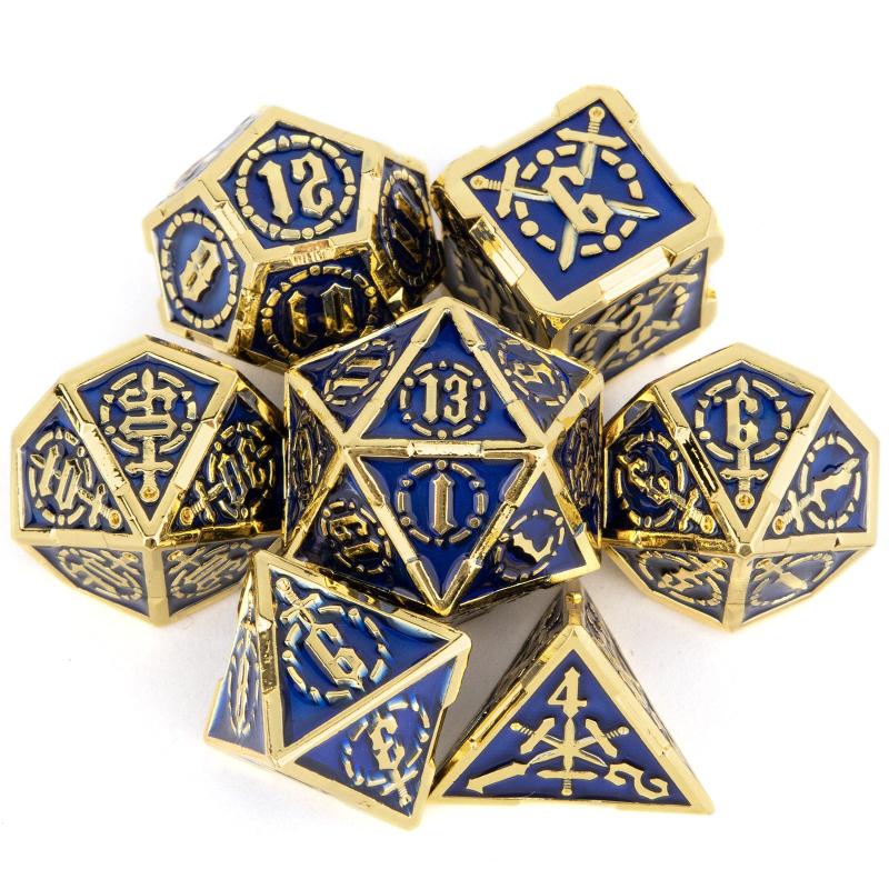 7pcs Golden Double Swords Metal Polyhedral Dice Set for Role Playing