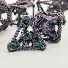 7pcs Purple Green Skeleton Dragon Number Dice Set